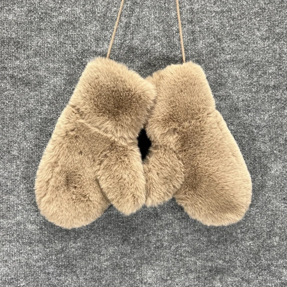 NEW Tom Tailor Women's Faux Fur Mittens Gloves Beige Brown Cozy Warm Winter